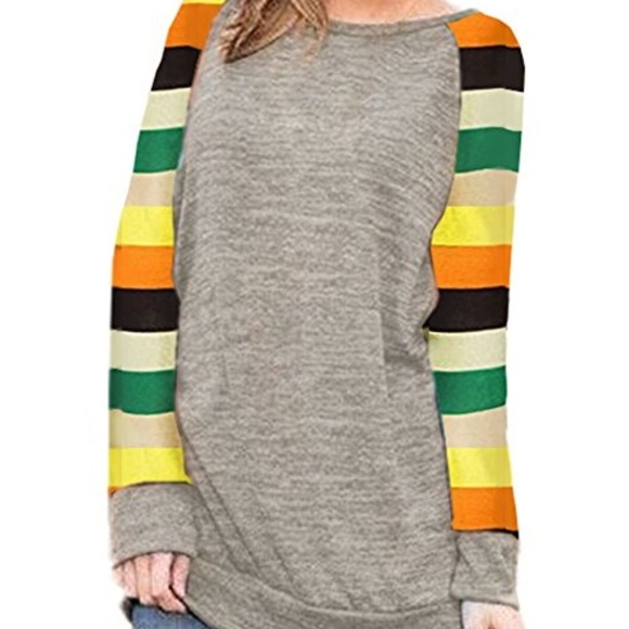 OUGES Women's Long Sleeve Round Neck Patchwork top - Picture 1 of 4